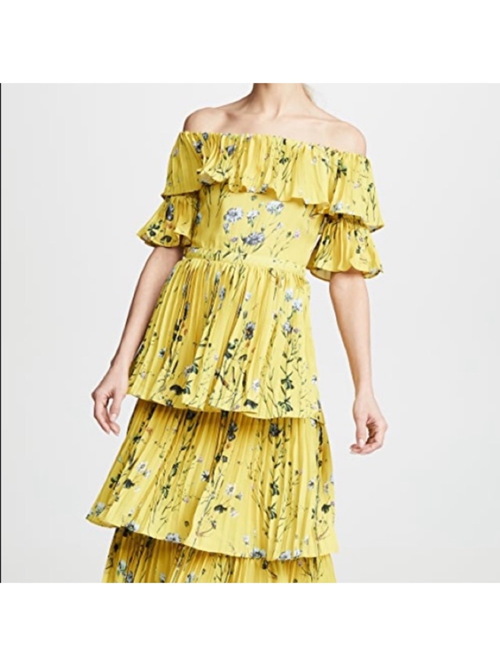 O.P.T. Sunshine Floral Off-Shoulder Tiered Midi Dress